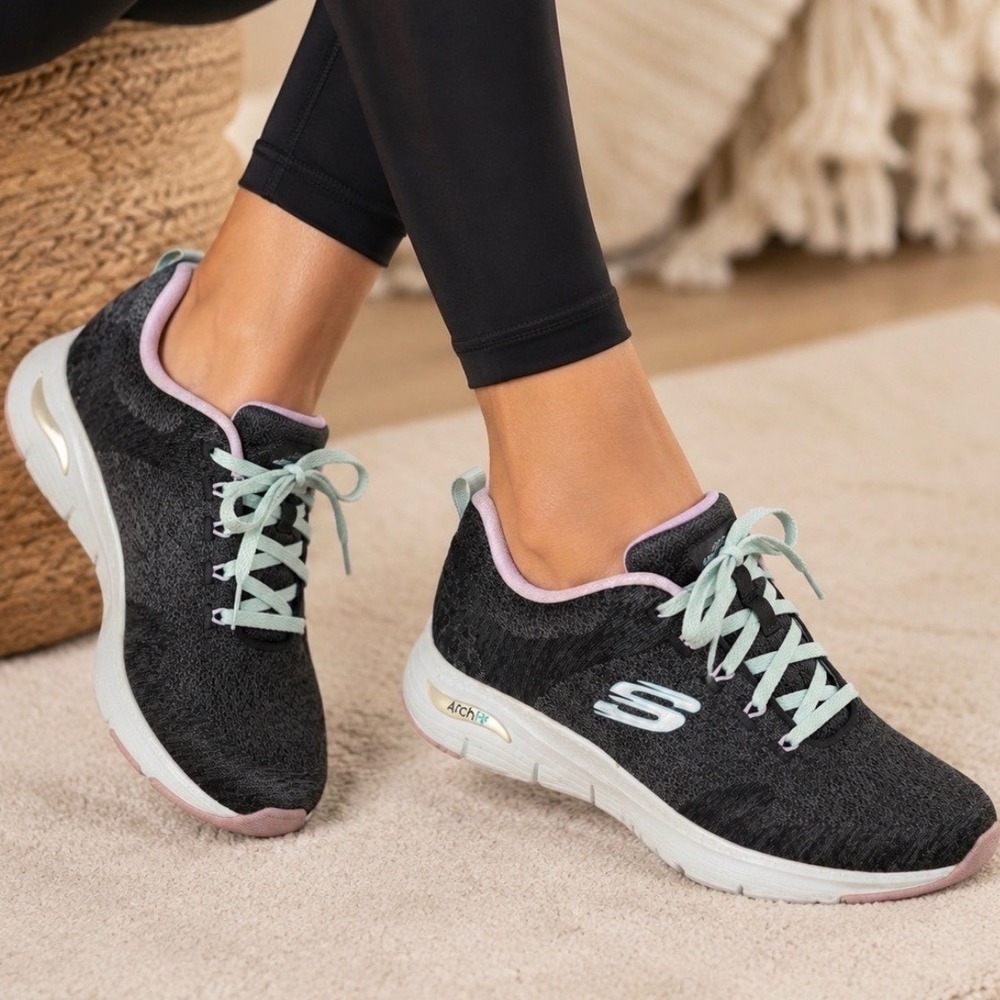 Skechers Arch Fit Big Appeal Sneakers Womens 8.5 Black Lavender Mint